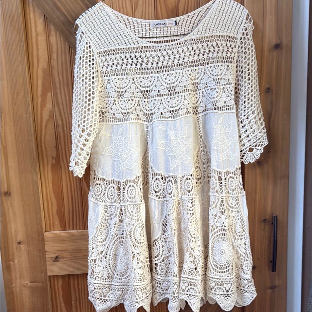 ORIGAMI NWOT Cream Crochet Tunic Dress 3X